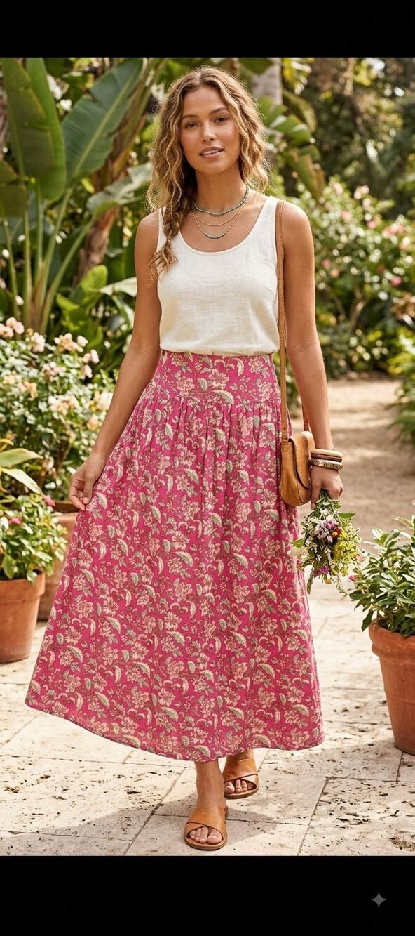 Natural Life Pink Floral Maxi Skirt Meidum